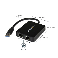 StarTech.com USB 3.0 to Dual Port Gigabit Ethernet Adapter NIC w/ USB Port, Wired, USB, Ethernet, 5000 Mbit/s, Black