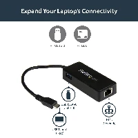 StarTech.com USB-C to Gigabit Network Adapter with Extra USB 3.0 Port, Wired, USB, Ethernet, 5000 Mbit/s, Black
