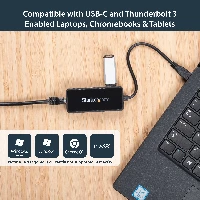 StarTech.com USB-C to Gigabit Network Adapter with Extra USB 3.0 Port, Wired, USB, Ethernet, 5000 Mbit/s, Black