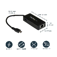 StarTech.com USB-C to Gigabit Network Adapter with Extra USB 3.0 Port, Wired, USB, Ethernet, 5000 Mbit/s, Black
