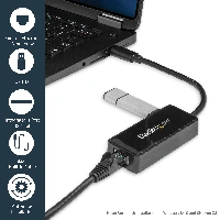 StarTech.com USB 3.0 to Gigabit Ethernet Adapter NIC w/ USB Port - Black, Wired, USB, Ethernet, 5000 Mbit/s, Black