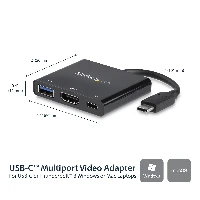 StarTech.com USB-C Multiport Adapter with HDMI - USB 3.0 Port - 60W PD - Black, Wired, USB 3.2 Gen 1 (3.1 Gen 1) Type-C, Black, 5 Gbit/s, 4096 x 2160 pixels, Plastic