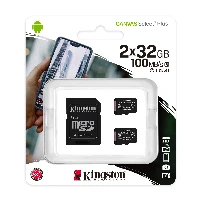 Kingston Canvas Select Plus - Scheda di memoria flash (adattatore microSDHC per SD in dotazione) - 32 GB - A1 / Video Class V10 / UHS Class 1 / Class10 - UHS-I microSDHC (pacchetto di 2)