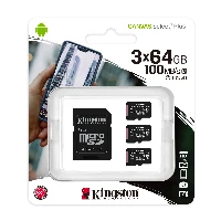 Kingston Canvas Select Plus - Scheda di memoria flash (adattatore da microSDXC a SD in dotazione) - 64 GB - A1 / Video Class V10 / UHS Class 1 / Class10 - UHS-I microSDXC (pacchetto di 3)