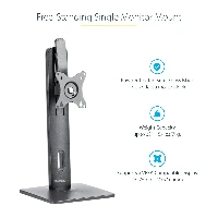 StarTech.com Free Standing Single Monitor Mount, Height Adjustable Monitor Stand, For VESA Mount Displays up to 32 (15lb/7kg), Ergonomic Monitor Stand for Desk, Tilt/Swivel/Rotate, Black - Universal Monitor Stand - Supporto - braccio regolabile - per Mon