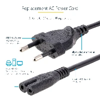 StarTech.com Cavo di Alimentazione CA da 2m, Spina Europlug a C7, 2.5A-250V, 18AWG, Cavo Elettrico di Ricambio per Notebook, Stampanti e Alimentatori per Laptop (752E-2M-POWER-LEAD) - Cavo di alimentazione - Europlug (P) a IEC 60320 C7 - 250 V c.a. V - 2.