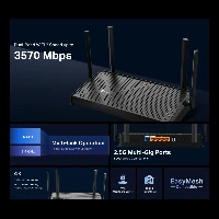 TP-Link Archer BE3600, Wi-Fi 7 (802.11be), Dual-band (2.4 GHz / 5 GHz), Ethernet LAN, Black, Tabletop router