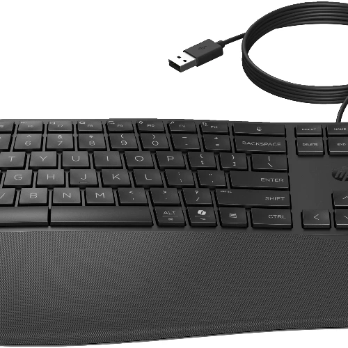 HP 485 Comfort Wired Keyboard, Full-size (100%), Wired, USB, Membrane, Black