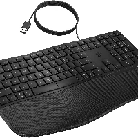 HP 485 Comfort Wired Keyboard, Full-size (100%), Wired, USB, Membrane, Black