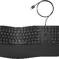 HP 485 Comfort Wired Keyboard, Full-size (100%), Wired, USB, Membrane, Black