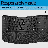 HP 485 Comfort Wired Keyboard, Full-size (100%), Wired, USB, Membrane, Black