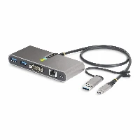 StarTech.com 2-Port USB-C Hub with Ethernet and RS-232, Attached USB-C to USB-A Dongle, 100W PD Pass-Through, 2x USB-A 5Gbps, Gigabit Ethernet, RS232 Serial (FTDI), Wired, USB 3.2 Gen 1 (3.1 Gen 1) Type-C, 100 W, 10,100,1000,2000 Mbit/s, IEEE 802.1Q, IEEE 802.1p, IEEE 802.3az, IEEE 802.3u, IEEE 802.3x, Grey