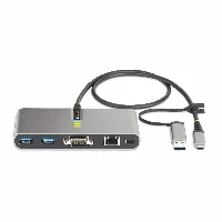 StarTech.com 2-Port USB-C Hub with Ethernet and RS-232, Attached USB-C to USB-A Dongle, 100W PD Pass-Through, 2x USB-A 5Gbps, Gigabit Ethernet, RS232 Serial (FTDI), Wired, USB 3.2 Gen 1 (3.1 Gen 1) Type-C, 100 W, 10,100,1000,2000 Mbit/s, IEEE 802.1Q, IEEE 802.1p, IEEE 802.3az, IEEE 802.3u, IEEE 802.3x, Grey