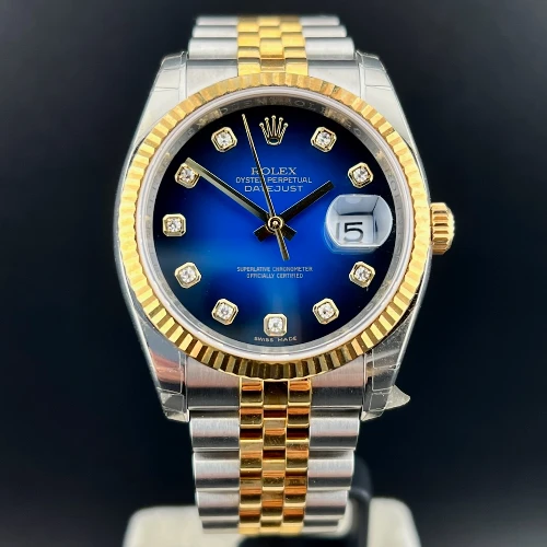 Rolex Datejust 36mm Acciaio/oro Blu Vignette Brillanti