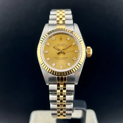Rolex Oyster Perpetual 26mm Acciaio & Oro Champagne Brillanti 
