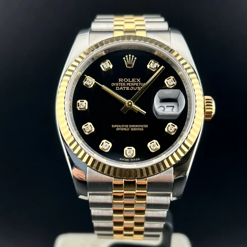 Rolex Datejust 36mm Acciaio/oro Nero Brillanti