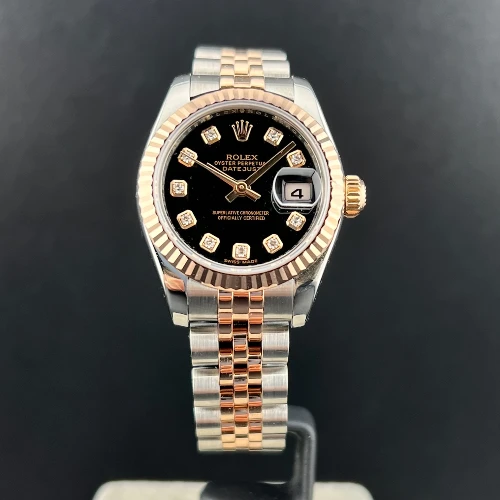 Rolex Lady Datejust 26mm Acciaio & Oro Rosa Nero Brillanti