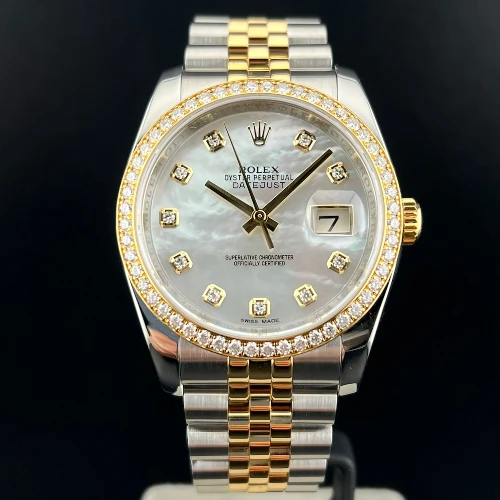 Rolex Datejust 36mm Acciaio/oro MOP Bianca Ghiera Brillanti